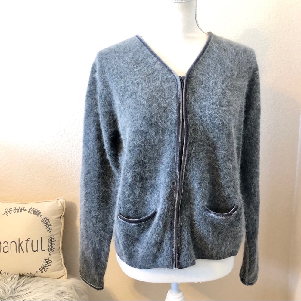 Valerie Stevens lambswool gray fuzzy blazer